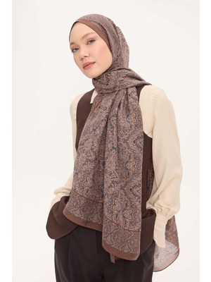 Silk Home Tencel Monare Şal Kahverengi Etnik Desen 75X195