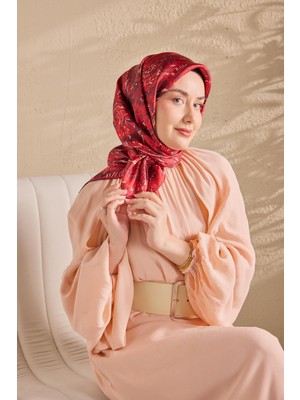 Silk Home Twill Ipek Eşarp Royale Şal Desen Bordo 90X90