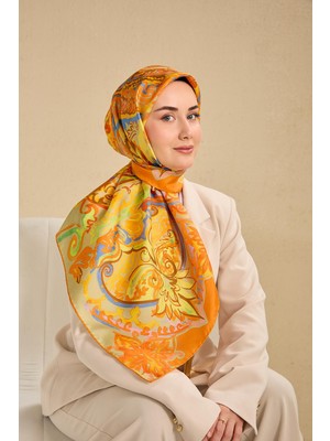 Silk Home Twill Ipek Eşarp Art Desen Pastel Turuncu 90X90