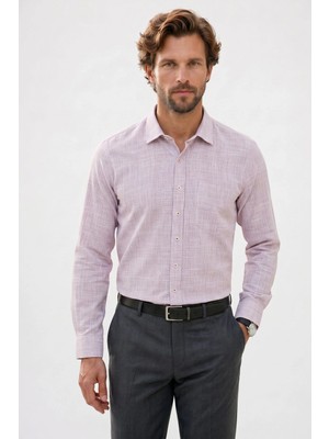 Tudors Erkek Regular Fit Klasik Kesim Oversize %100 Pamuk Keten Doku Bordo Gömlek