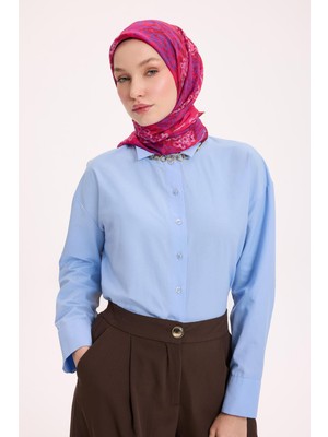 Silk Home Viskon Velora Eşarp Dört Mevsim Dalga Izi Desen Fuşya Kırmızı 90X90