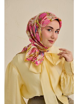 Silk Home Twill Ipek Eşarp Floral Art Desen Krem 90X90