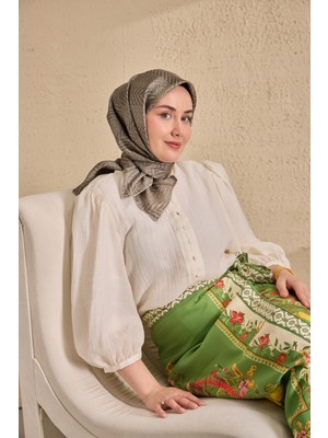 Silk Home Twill Ipek Eşarp Minimal Desen Küf Yeşili 90X90