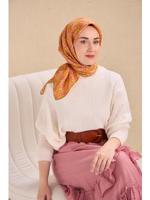 Silk Home Twill Ipek Eşarp Yaprak Ritmi Koyu Turuncu 90X90