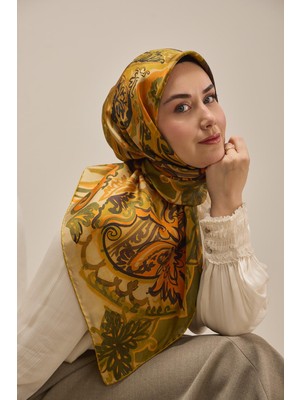 Silk Home Twill Ipek Eşarp Art Desen Haki 90X90