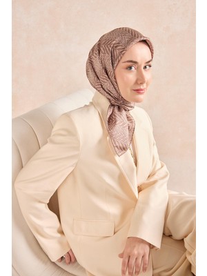 Silk Home Twill Ipek Eşarp Minimal Desen Kahverengi 90X90