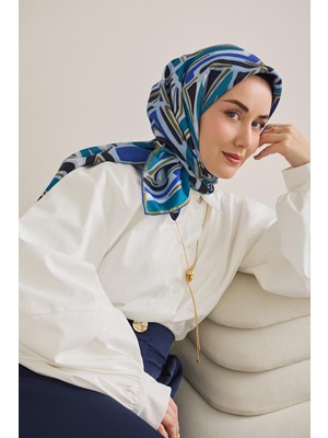 Silk Home Twill Ipek Eşarp Bohem Atlas Desen Bebe Mavi 90X90