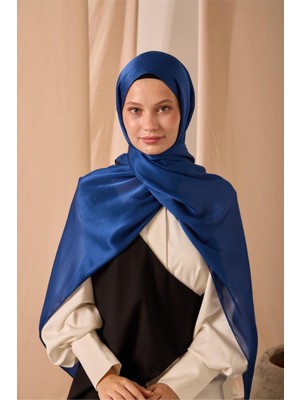 Silk Home Janjan Şal Tek Taraflı Gece Mavi Kendinden Çizgi Dokulu Parlak Yüzeyli 75X190