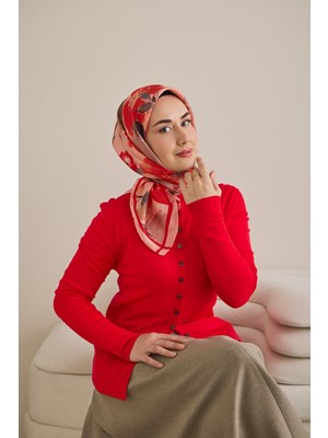 Silk Home Twill Ipek Eşarp Çiçek Desen Toz Pembe 90X90