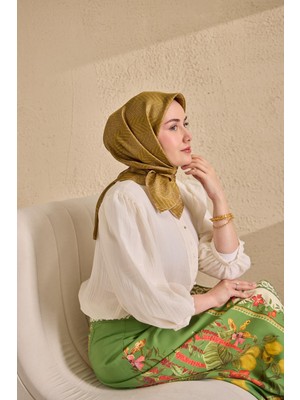 Silk Home Twill Ipek Eşarp Minimal Desen Yağ Yeşili 90X90