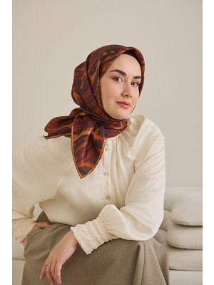Silk Home Twill Ipek Eşarp Soyut Desen Acı Kahve 90X90