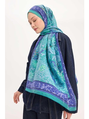 Silk Home Tencel Monare Şal Turkuaz Vintage Botanik Desen 75X195