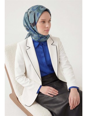 Silk Home Pamuk Karışımlı Eşarp Nil Yeşili Soyut Geometrik Desenli Soft Dokulu Kaymaz 90X90