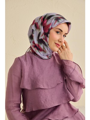Silk Home Twill Ipek Eşarp Soyut Çiçek Desen Soluk Lila 90X90