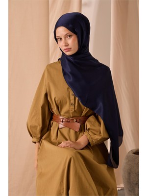 Silk Home Janjan Şal Tek Taraflı Lacivert Kendinden Çizgi Dokulu Parlak Yüzeyli 75X190