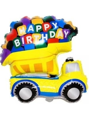 Parti Sürprizi Happy Birthday Folyo Balon 65X50 CM Kamyon Desenli 1 Adet Sarı Renk