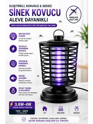 Elektrikli Sinek Kovucu Uv Işık Sessiz Güvenli 4W Düşük Tüketim Ev Bahçe Kullanım