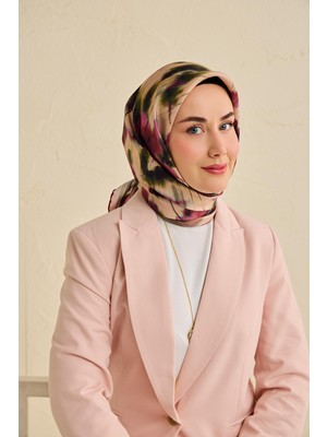 Silk Home Twill Ipek Eşarp Soyut Çiçek Desen Somon 90X90