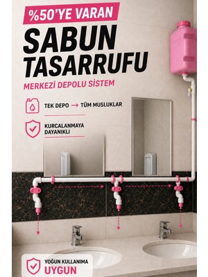 Hilal Kimya Depolu Sabunluk Sistemi- Alttan Basmalı 2 Musluklu (20KG) Pembe