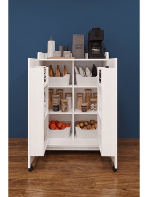Asra Trend Lüks 2 Kapılı Çok Amaçlı Kiler Dolabı %100 MDF Erzak Organizer Mutfak Dolabı MK08
