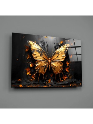 İnsigneart Insigne Art Design Altın Kelebek Cam Tablo || Tasarımcı Koleksiyonu