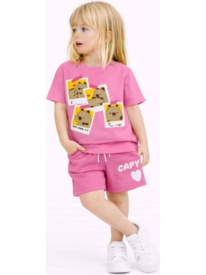 Miniko Kids Kız Çocuk Capybara Modelli Pamul Şortlu Takım