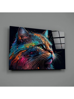 İnsigneart Insigne Art Design Renkli Kedi Cam Tablo || Tasarımcı Koleksiyonu