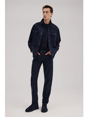 Jakamen Lacivert Comfort Fit Cepli Pamuklu Kot Gömlek