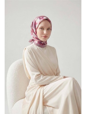 Silk Home Shiny Dokulu Eşarp Lila Gri Geometrik Desen Su Tutmaz Parlak 90X90