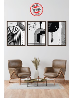 Giftcrea Dekoratif 3’lü Ahşap Tablo Seti | Uv Baskı Çerçeveli Duvar Tablosu V6