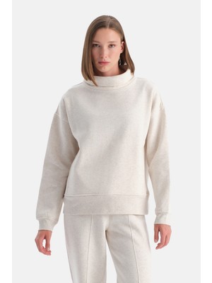 Dagi Ekru Melanj Travel Dik Yaka Üç Iplik Sweatshirt