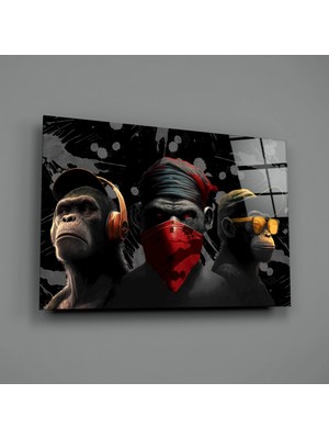 İnsigneart Insigne Art Design 3 Bilge Maymun Cam Tablo || Tasarımcı Koleksiyonu