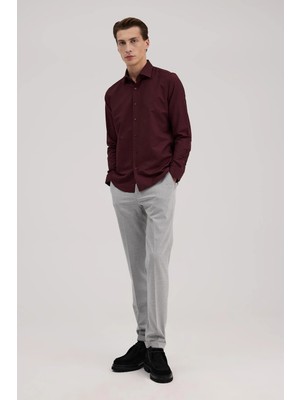 Jakamen Bordo Comfort Fit Klasik Yaka Pamuk Karışımlı Gömlek