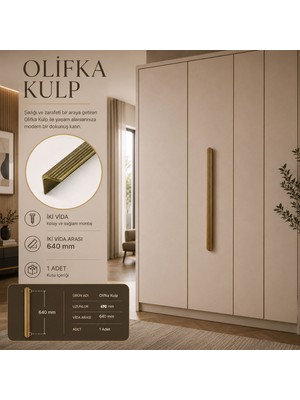 Badem10 Olifka Mat Antik Sarı Çizgili Mobilya Kulpu 640 mm Dolap Çekmece Kapak Kulbu Modern Tasarım