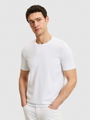 Cacharel Erkek Beyaz Slim Fit Bisiklet Yaka Triko T-Shirt 50323863-VR013