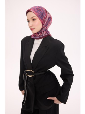 Silk Home Viskon Velora Eşarp Dört Mevsim Dalga Izi Desen Canlı Mürdüm 90X90