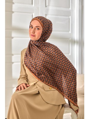 Silk Home %100 Vual Ipek Şal Desenli Taba Acı Kahve Tonlu 70X190