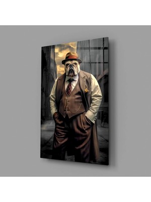 İnsigneart Takım Elbiseli Bulldog Cam Tablo || Tasarımcı Koleksiyonu