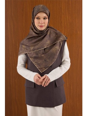 Silk Home Twill Ipek Büyük Boy Eşarp Haki Vintage Çiçek Desenli Tok Duruşlu 110X110