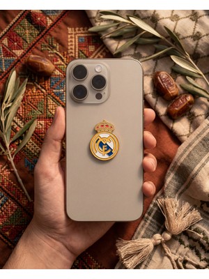 Zaytoon Metal Sticker Telefon Arka Süsü Real Madrid Logo 3D Kabartmalı Premium