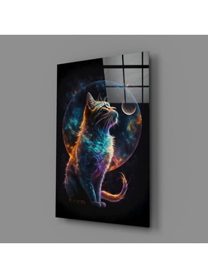İnsigneart Insigne Art Design Ay Kedisi Cam Tablo || Tasarımcı Koleksiyonu