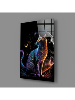 İnsigneart Insigne Art Design Ay Kedisi Cam Tablo || Tasarımcı Koleksiyonu