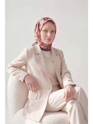 Silk Home Shiny Dokulu Eşarp Turuncu Geometrik Desen Su Tutmaz Parlak 90X90