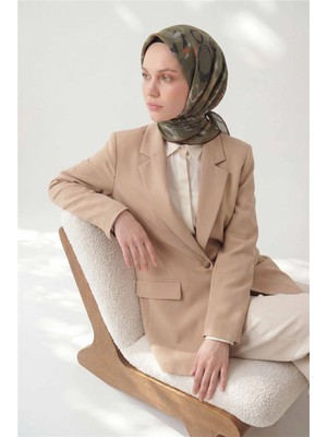 Silk Home Pamuk Karışımlı Eşarp Koyu Yeşil Soyut Geometrik Desenli Soft Dokulu Kaymaz 90X90