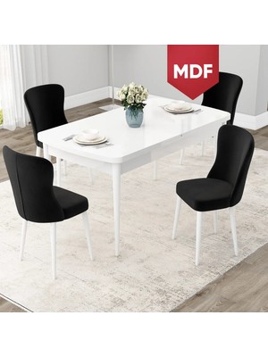 Canisa Concept Due Serisi MDF 80X132 Açılabilir Beyaz Mutfak Masası Takımı ve 4 Sandalye
