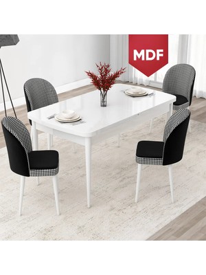 Canisa Concept Jul Serisi MDF 80X132 Açılabilir Beyaz Mutfak Masa Takımı ve 4 Sandalye