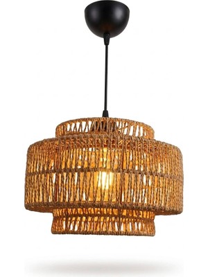 Işıksan Aydınlatma Moka Organik El Örmesi Avize - Bambu Ipli Modern Sarkıt 31 cm E27 Duy