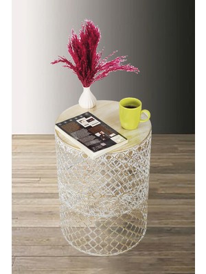 Venon Aydınlatma Modern Metal Sehpa 35 x 48 cm Krem Sarı Patine Şık Dekor ve Fonksiyonel Tasarım