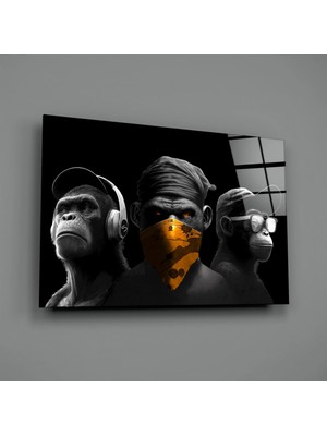 İnsigneart Insigne Art Design 3 Bilge Maymun Chrome Sürümü Cam Tablo || Tasarımcı Koleksiyonu