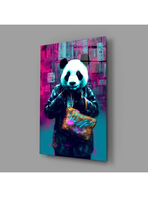 İnsigneart Alışverişçi Panda Cam Tablo || Tasarımcı Koleksiyonu